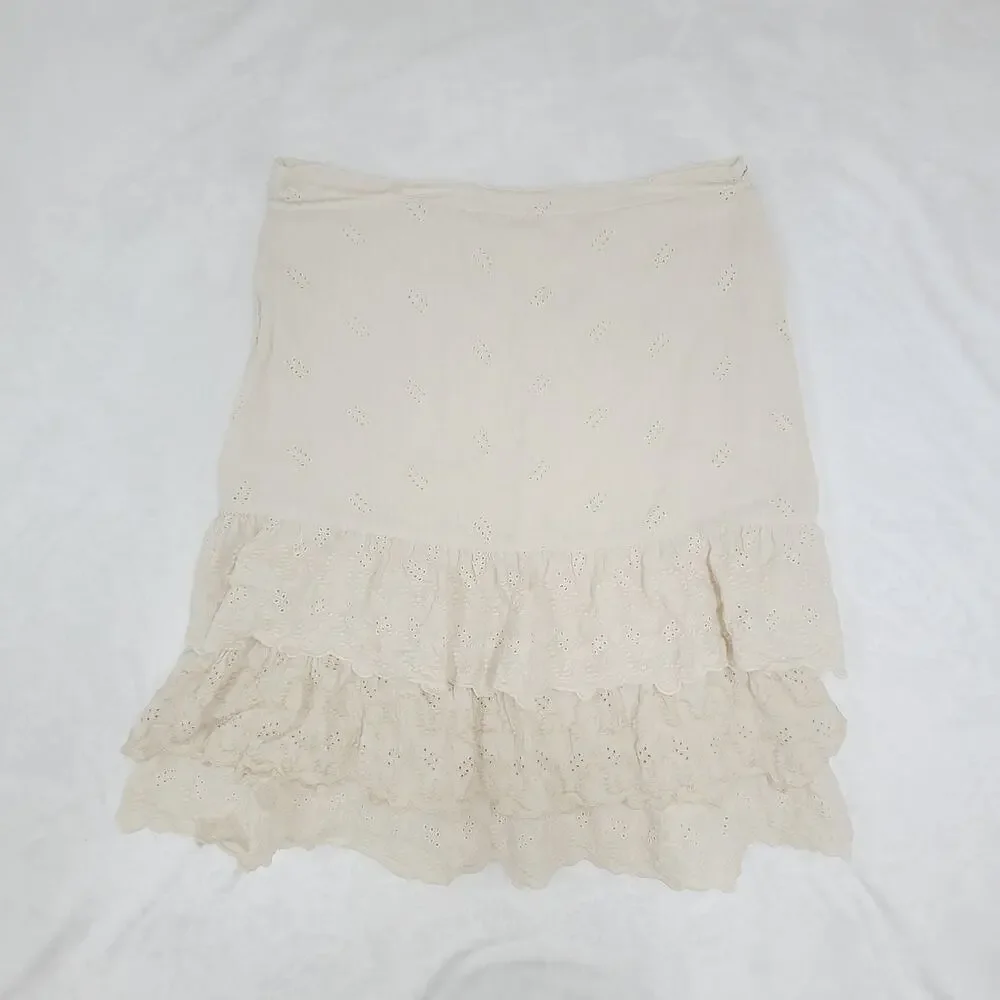 Vintage Eyelet Cotton Skirt Italy 42 Cream Lace Cottagecore Romantic Boho - Picture 15 of 16